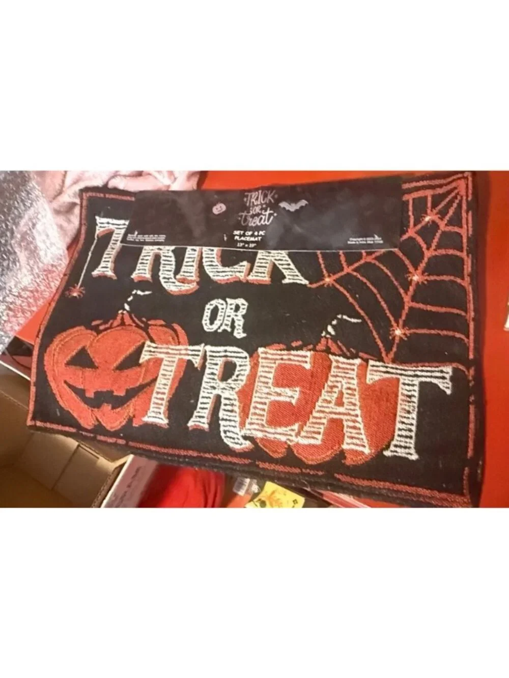 Vintage-Style Halloween Trick or Treat Placemat Set of 4 – Pumpkin & Spiderweb D